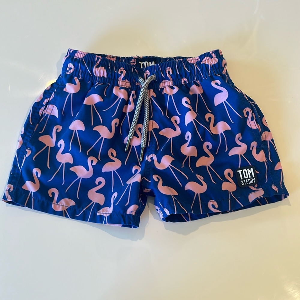 Tom and Teddy flamingo swim trunks size 1-2